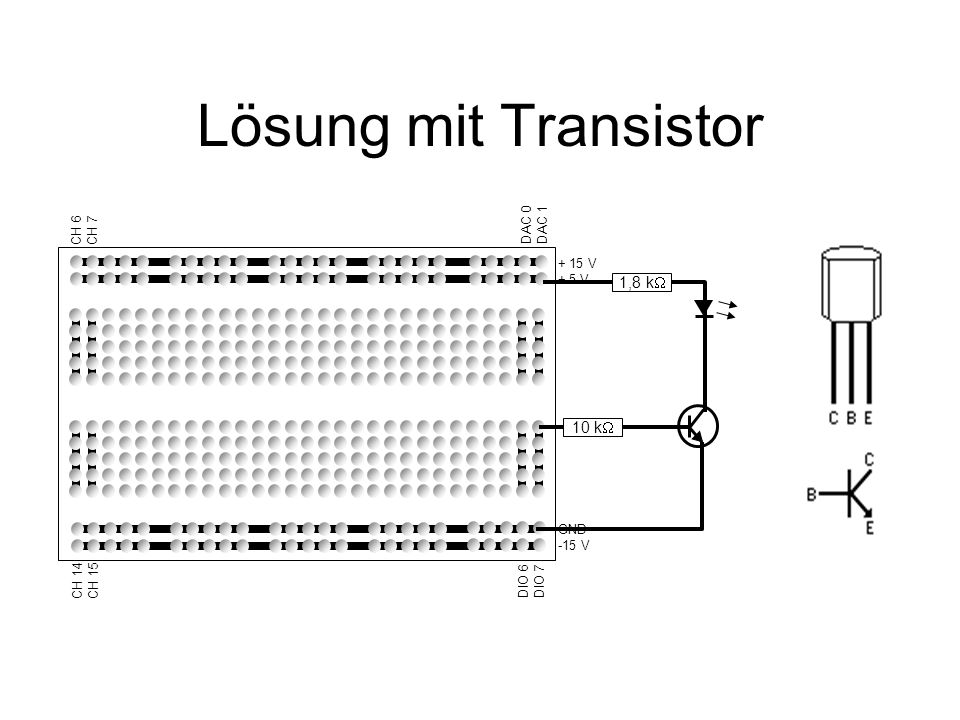 Lösung mit Transistor 1,8 kW 10 kW + 15 V + 5 V GND -15 V DIO 6 DIO 7