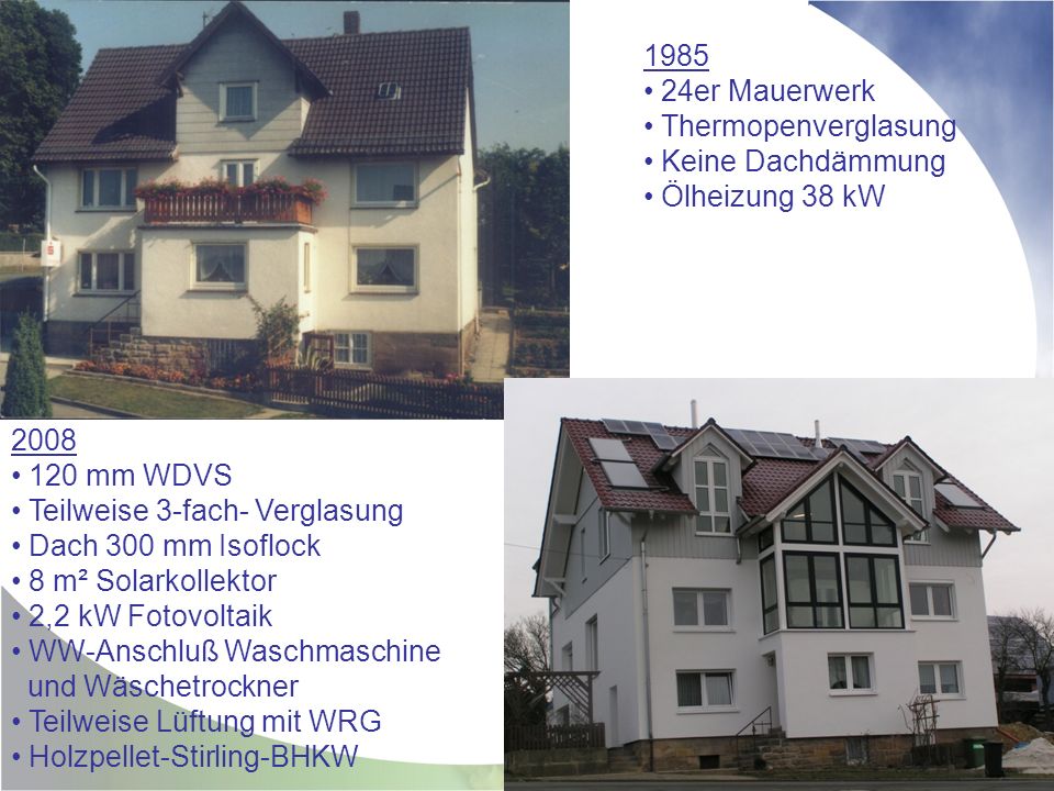 er Mauerwerk. Thermopenverglasung. Keine Dachdämmung. Ölheizung 38 kW mm WDVS.