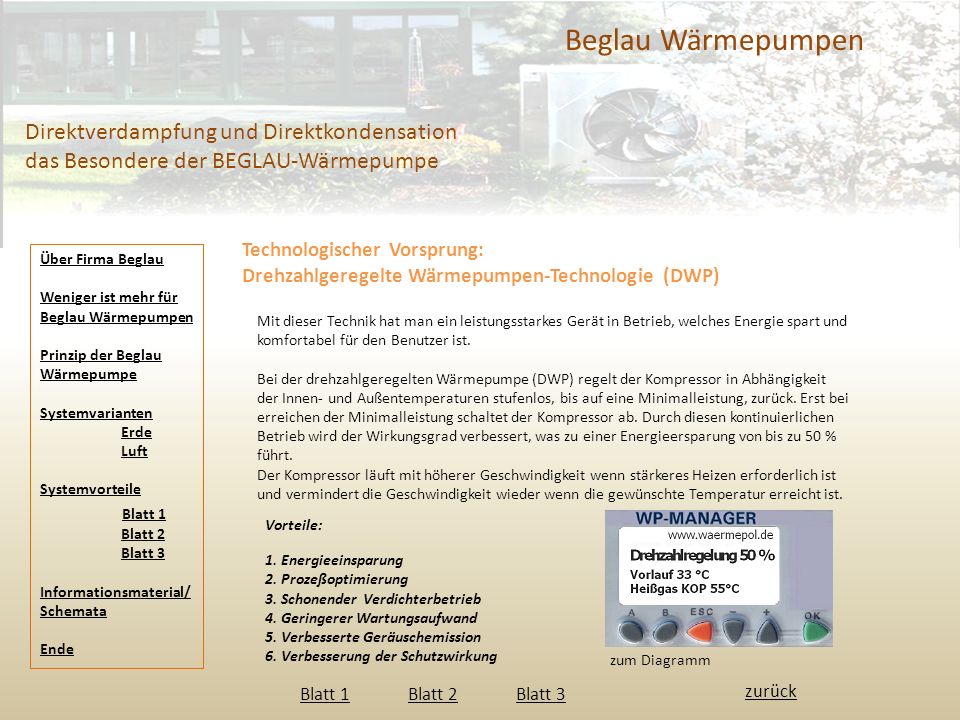 Beglau Wärmepumpen Direktverdampfung und Direktkondensation das Besondere der BEGLAU-Wärmepumpe. Technologischer Vorsprung: