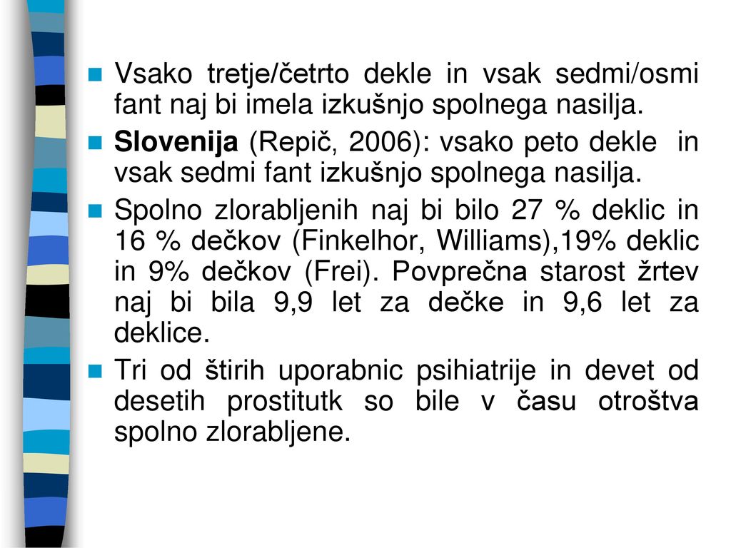 Vsako tretje/četrto dekle in vsak sedmi/osmi fant naj bi imela izkušnjo spolnega nasilja.