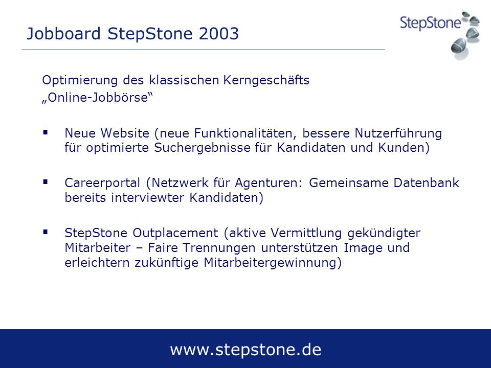 Jobboard StepStone 2003 Optimierung des klassischen Kerngeschäfts