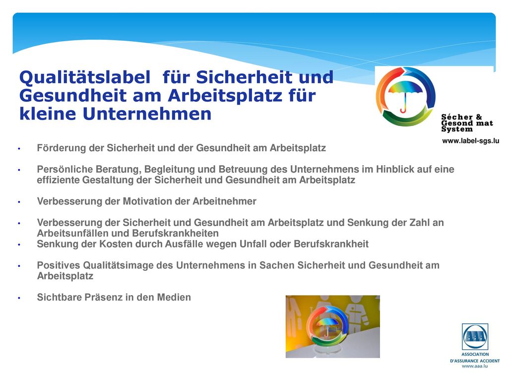 Qualitätslabel für Sicherheit und Gesundheit am Arbeitsplatz für kleine Unternehmen