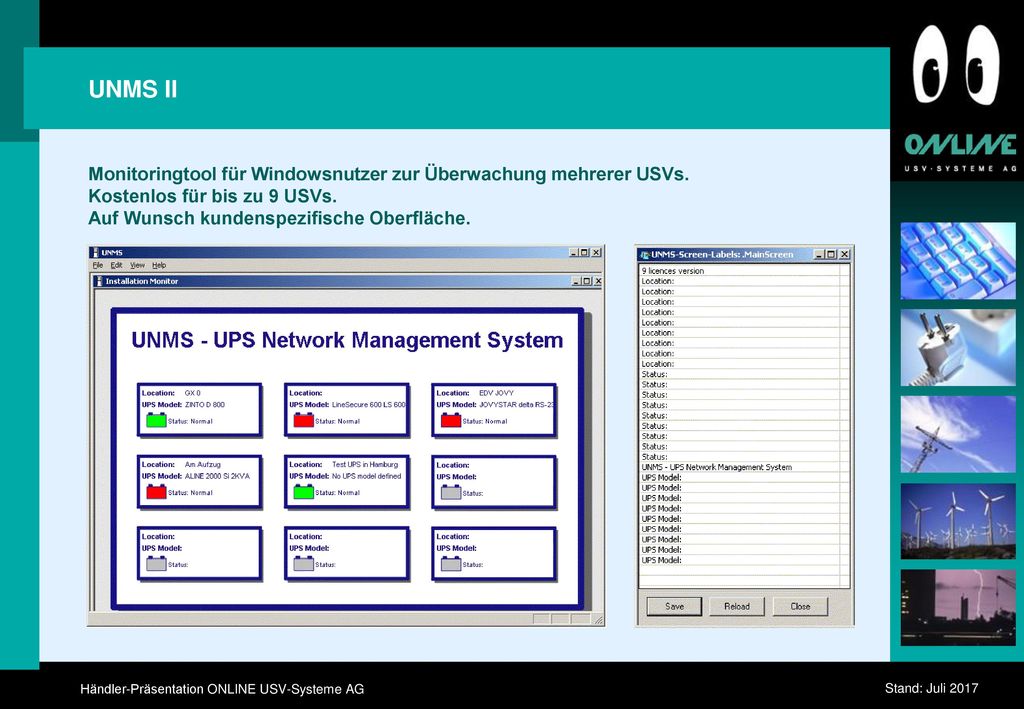 UNMS II Monitoringtool für Windowsnutzer zur Überwachung mehrerer USVs.