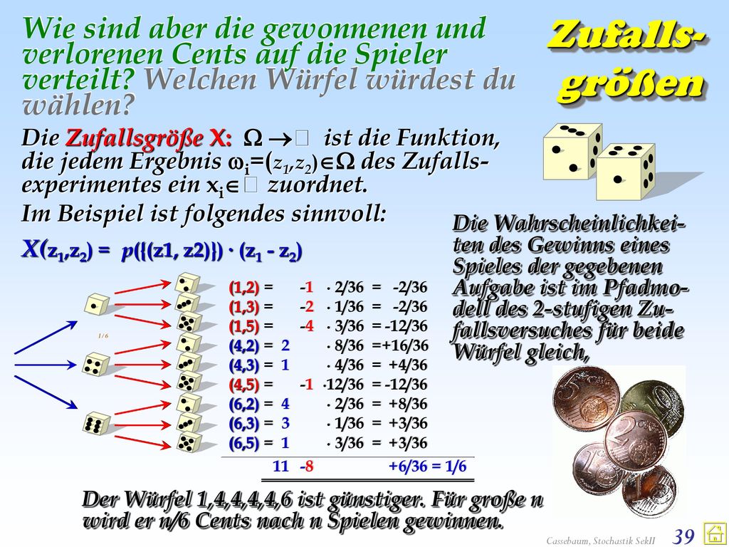 Wie sind aber die gewonnenen und verlorenen Cents auf die Spieler verteilt Welchen Würfel würdest du wählen
