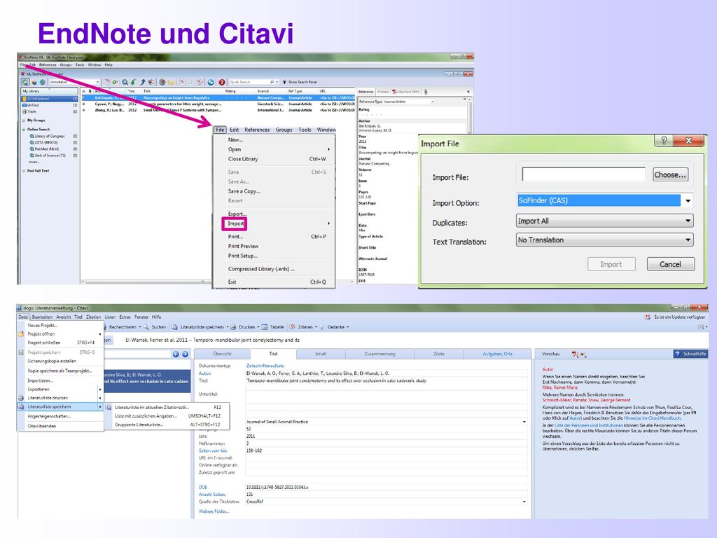 EndNote und Citavi Beide Programme sind derzeit als Landeslizenzen an der Friedrich-Schiller-Universität Jena verfügbar.