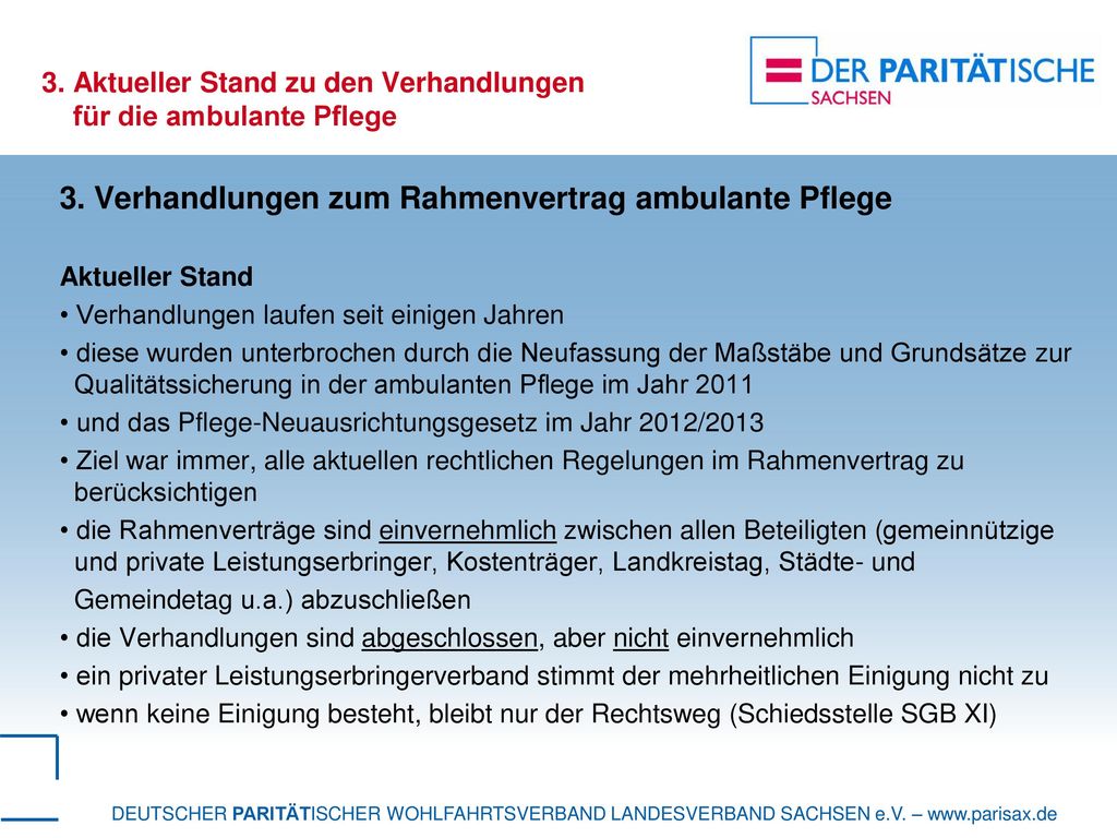 3. Aktueller Stand zu den Verhandlungen für die ambulante Pflege
