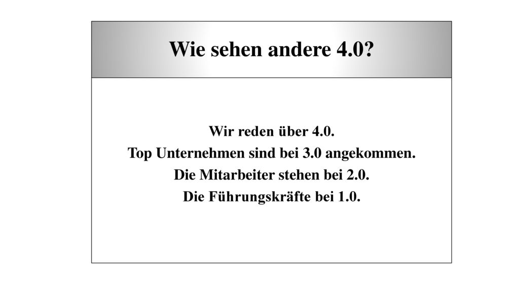 Wie sehen andere 4.0. Wir reden über 4.0. Top Unternehmen sind bei 3.0 angekommen.