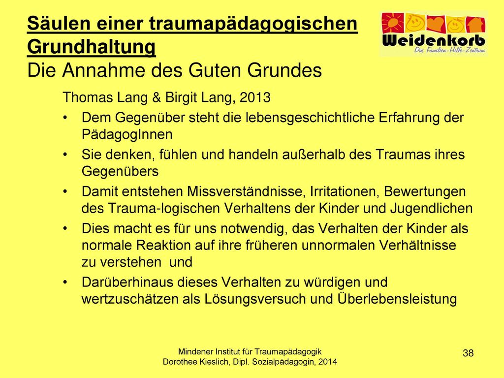 Weidenkorb Säulen einer traumapädagogischen Grundhaltung Die Annahme des Guten Grundes. Thomas Lang & Birgit Lang,