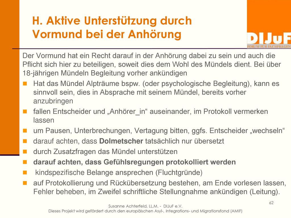 H. Die Anhörung bei UMF Erst nach Vormundbestellung (Dienstanweisung BAMF)