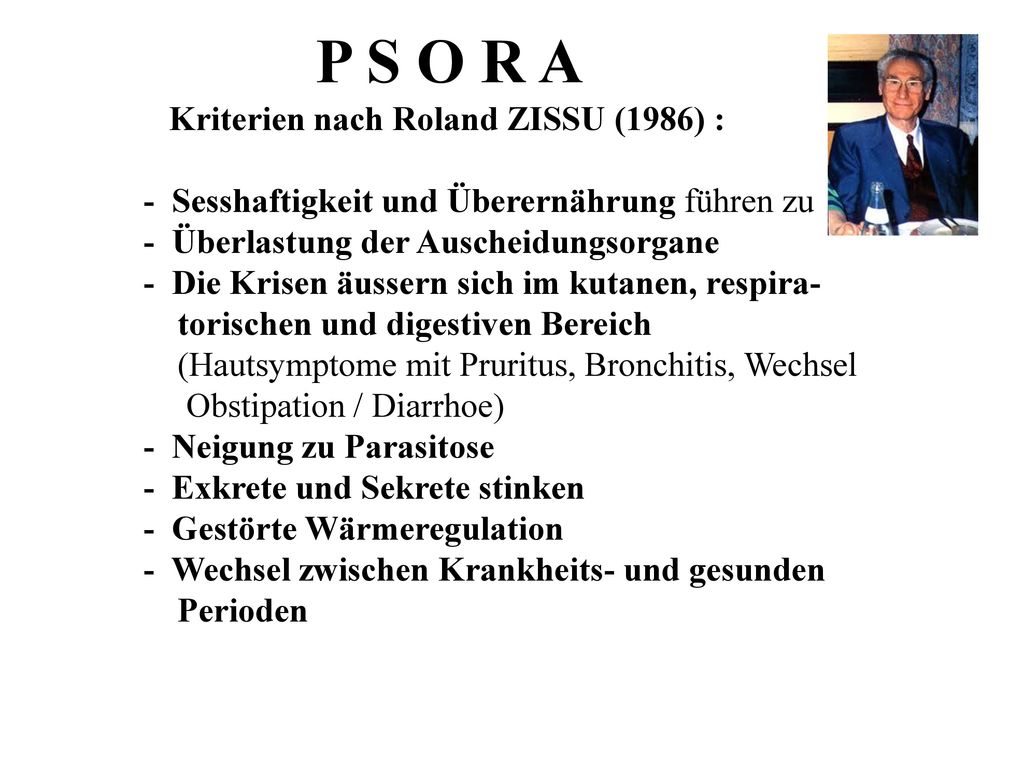 P S O R A Kriterien nach Roland ZISSU (1986) :