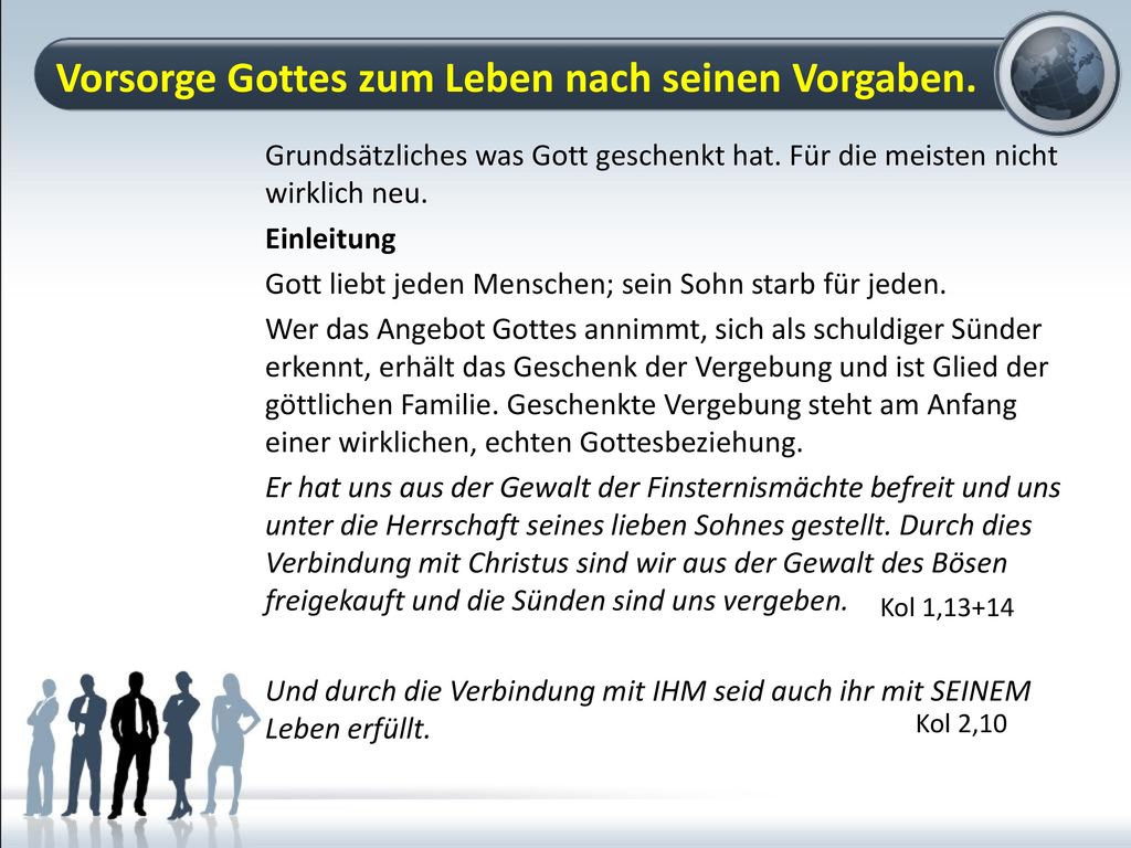 Vorsorge Gottes zum Leben nach seinen Vorgaben.