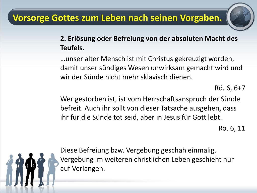 Vorsorge Gottes zum Leben nach seinen Vorgaben.