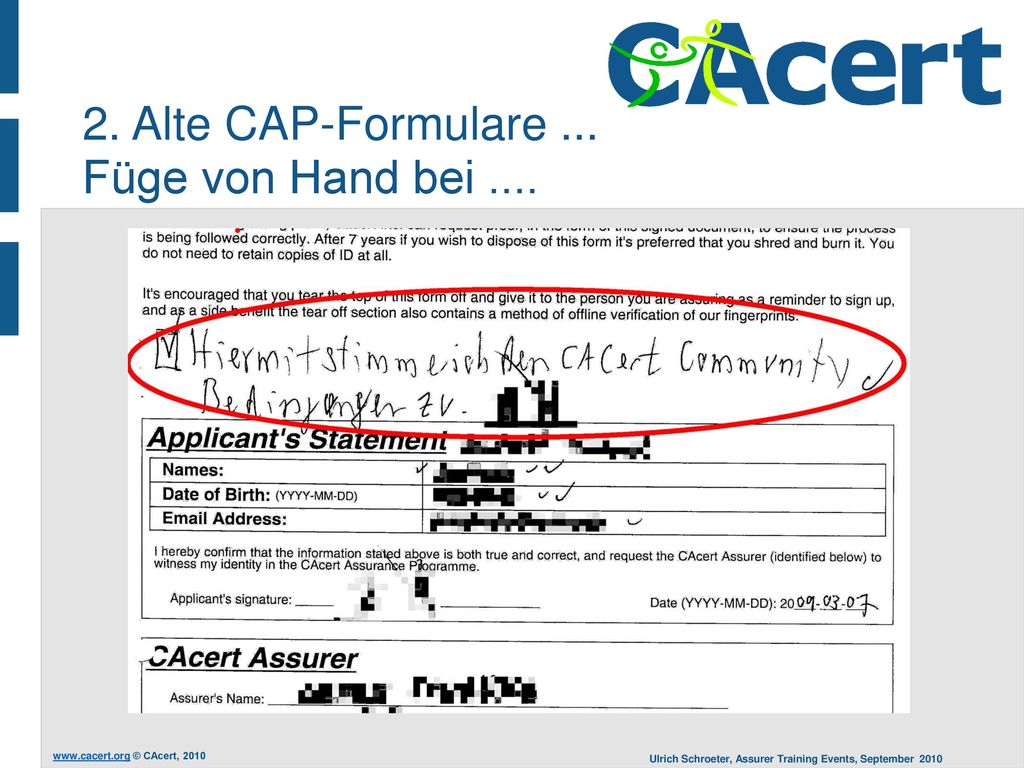 2. Alte CAP-Formulare ... Füge von Hand bei ....