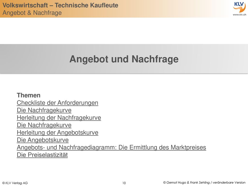 Angebot und Nachfrage Themen Checkliste der Anforderungen