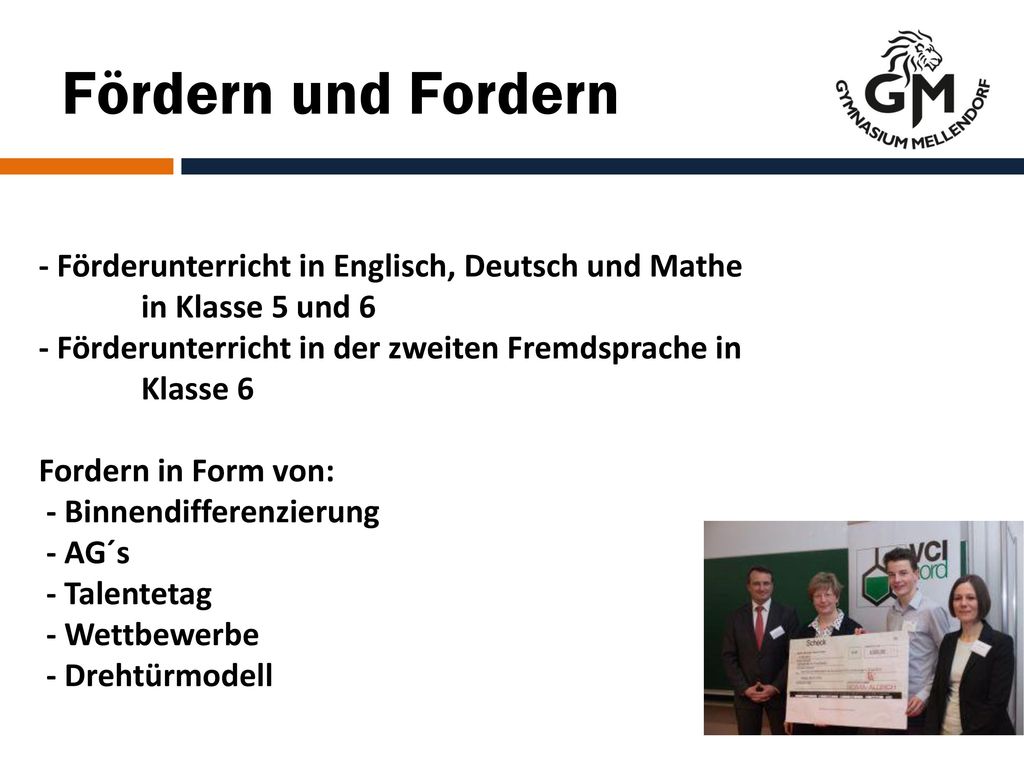 Fördern und Fordern - Förderunterricht in Englisch, Deutsch und Mathe in Klasse 5 und 6.