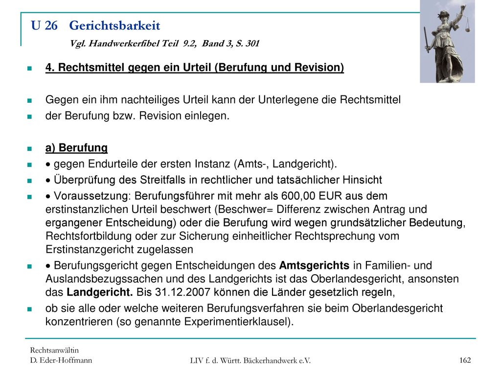 U 26 Gerichtsbarkeit Vgl. Handwerkerfibel Teil 9.2, Band 3, S. 301