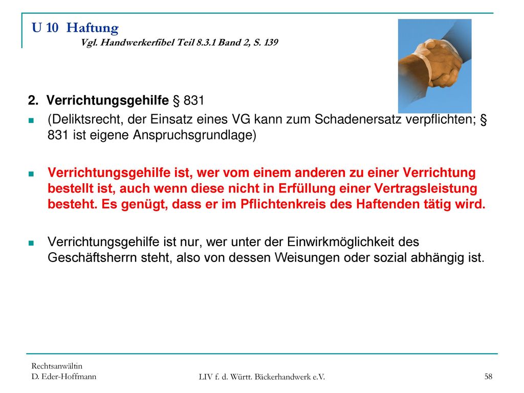 U 10 Haftung Vgl. Handwerkerfibel Teil Band 2, S. 139