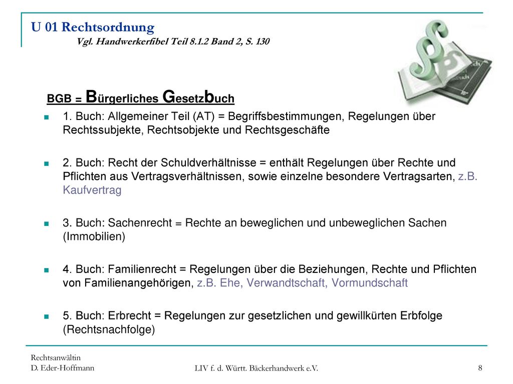 U 01 Rechtsordnung Vgl. Handwerkerfibel Teil Band 2, S. 130