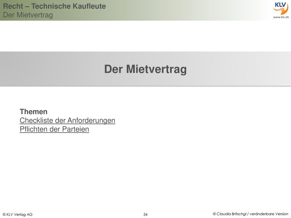 Der Mietvertrag Themen Checkliste der Anforderungen
