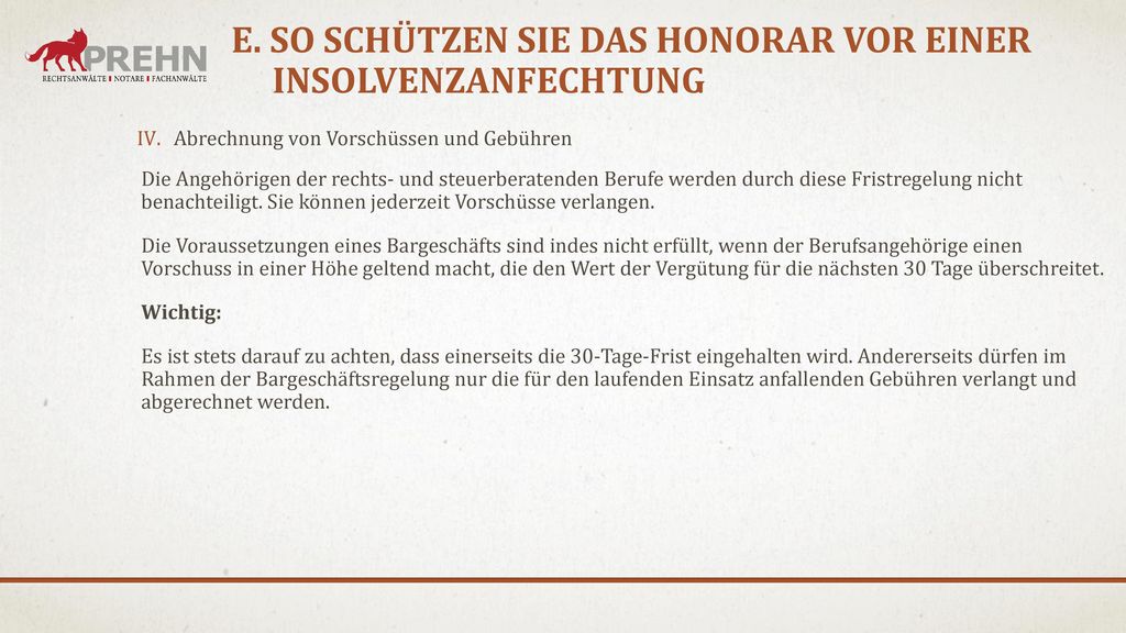 E. So schützen Sie das Honorar vor einer Insolvenzanfechtung