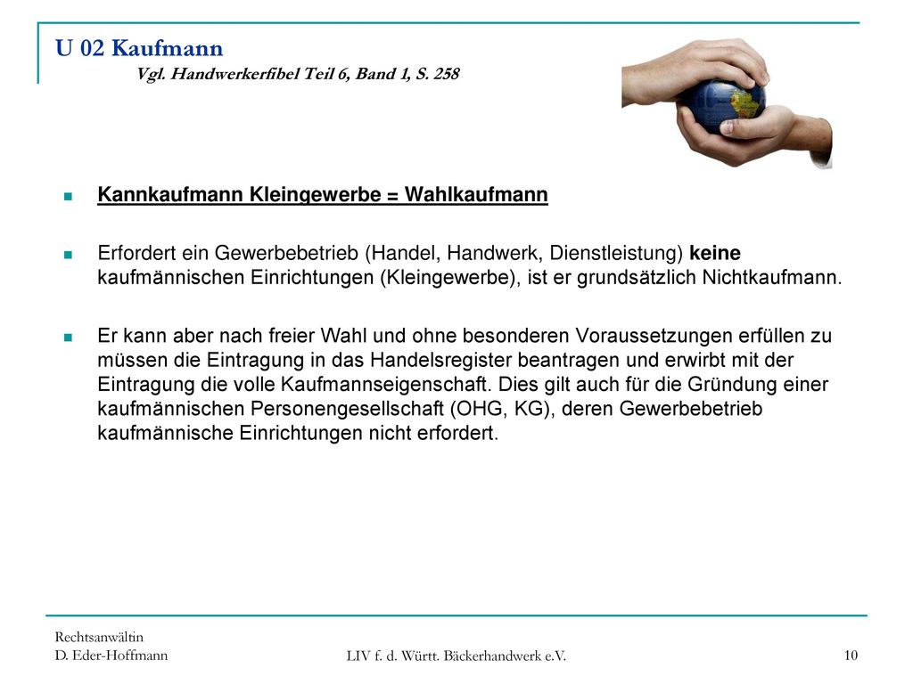 U 02 Kaufmann Vgl. Handwerkerfibel Teil 6, Band 1, S. 258
