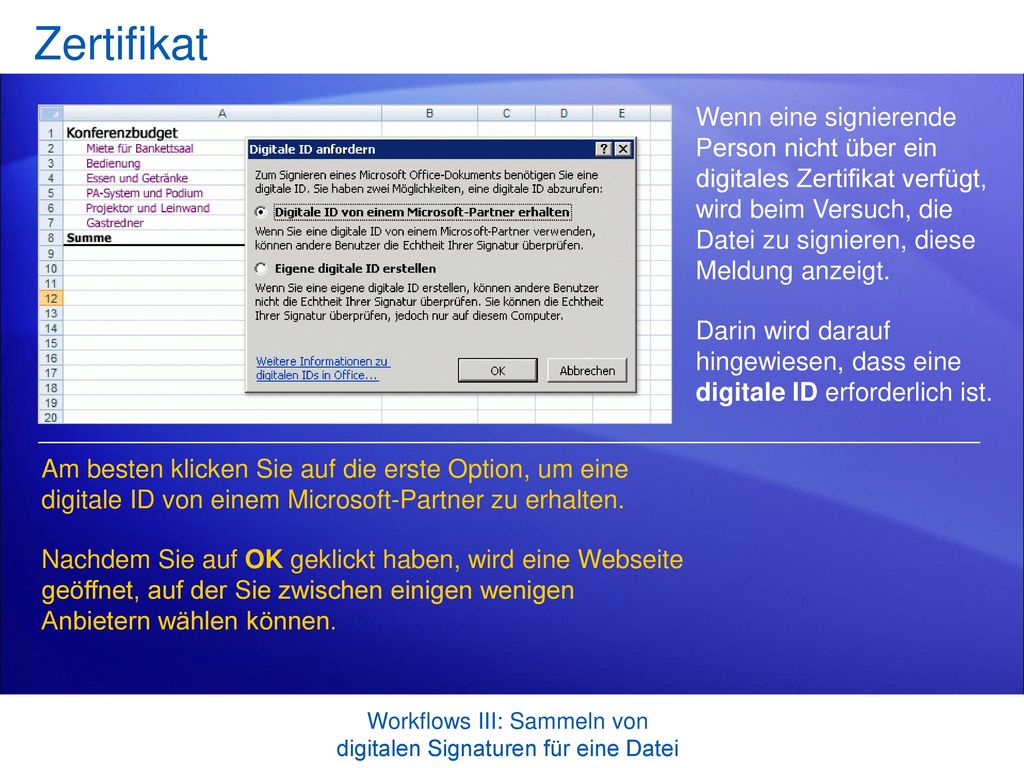 Workflows III: Sammeln von digitalen Signaturen für eine Datei