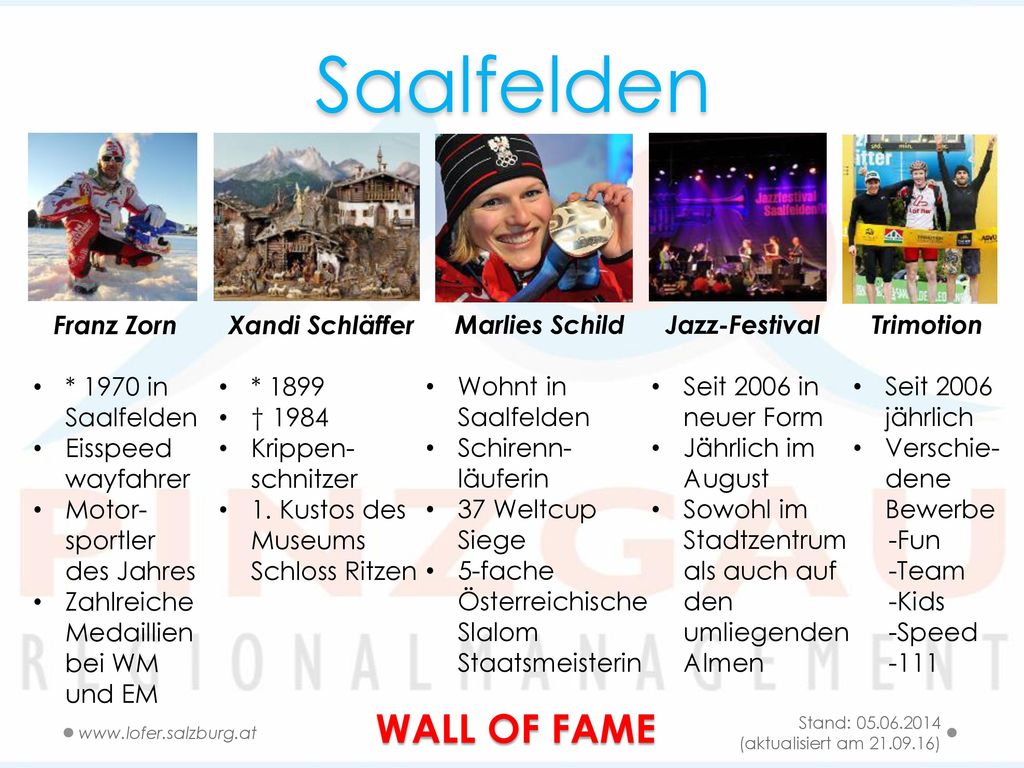 Saalfelden WALL OF FAME Franz Zorn * 1970 in Saalfelden