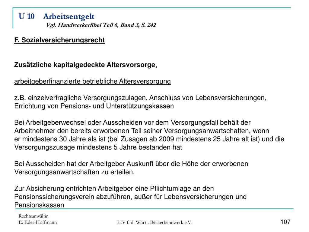 U 10 Arbeitsentgelt Vgl. Handwerkerfibel Teil 6, Band 3, S. 242