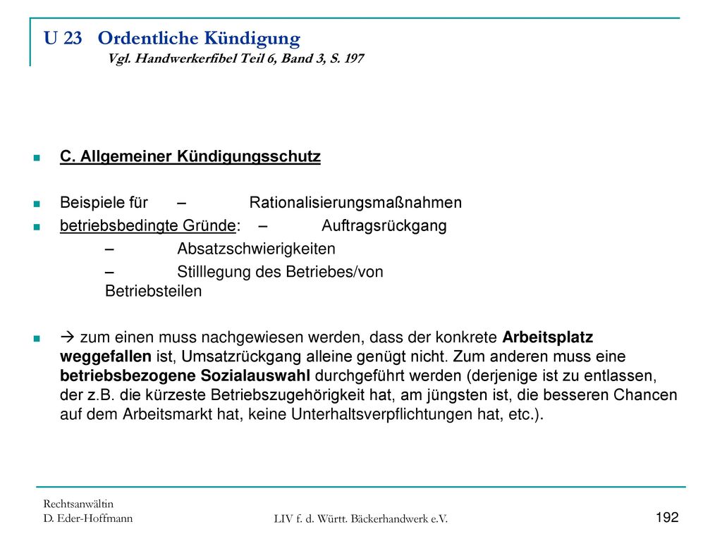 U 23 Ordentliche Kündigung Vgl. Handwerkerfibel Teil 6, Band 3, S. 197