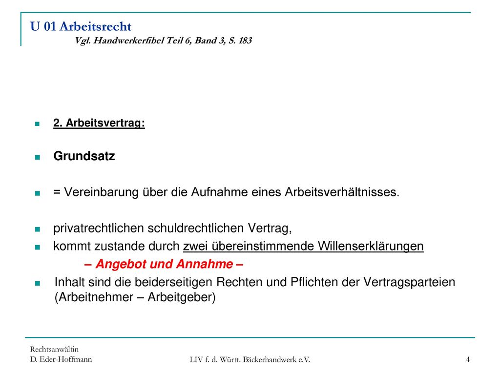 U 01 Arbeitsrecht Vgl. Handwerkerfibel Teil 6, Band 3, S. 183