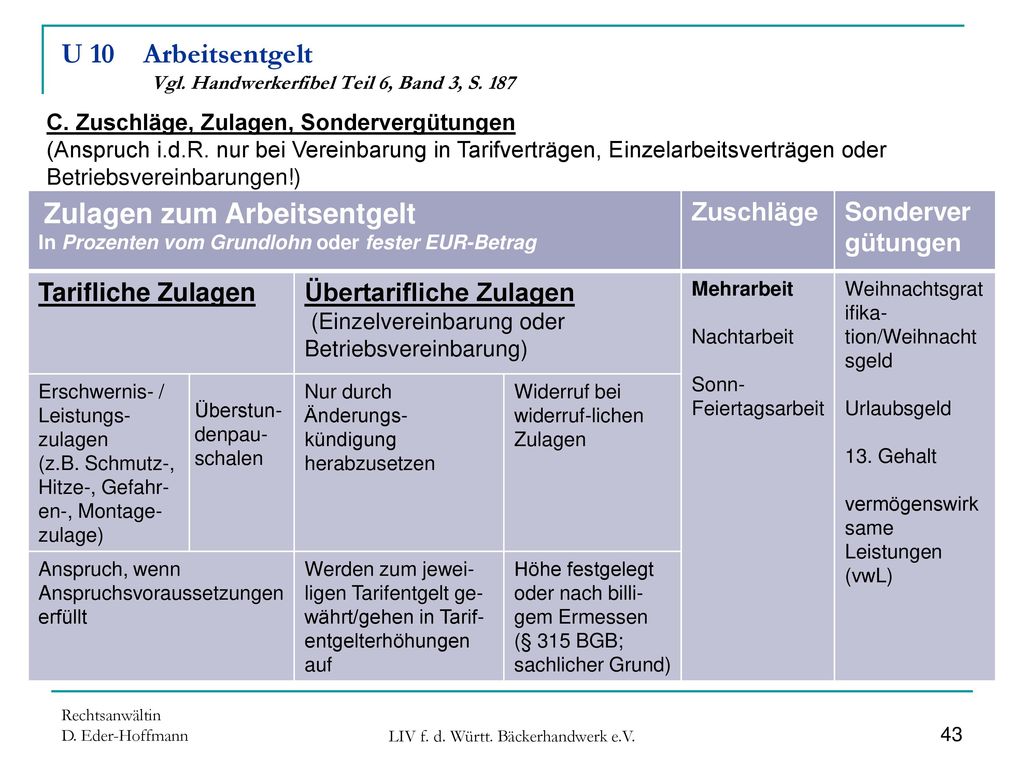 U 10 Arbeitsentgelt Vgl. Handwerkerfibel Teil 6, Band 3, S. 187