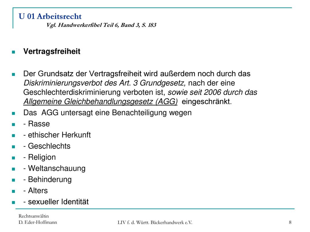U 01 Arbeitsrecht Vgl. Handwerkerfibel Teil 6, Band 3, S. 183