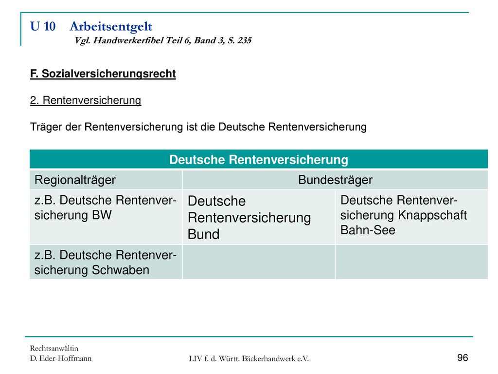U 10 Arbeitsentgelt Vgl. Handwerkerfibel Teil 6, Band 3, S. 235