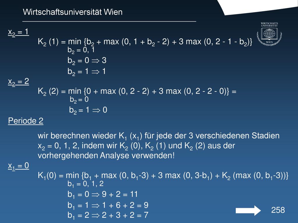 x2 = 1 K2 (1) = min {b2 + max (0, 1 + b2 - 2) + 3 max (0, b2)} b2 = 0, 1. b2 = 0  3. b2 = 1  1.