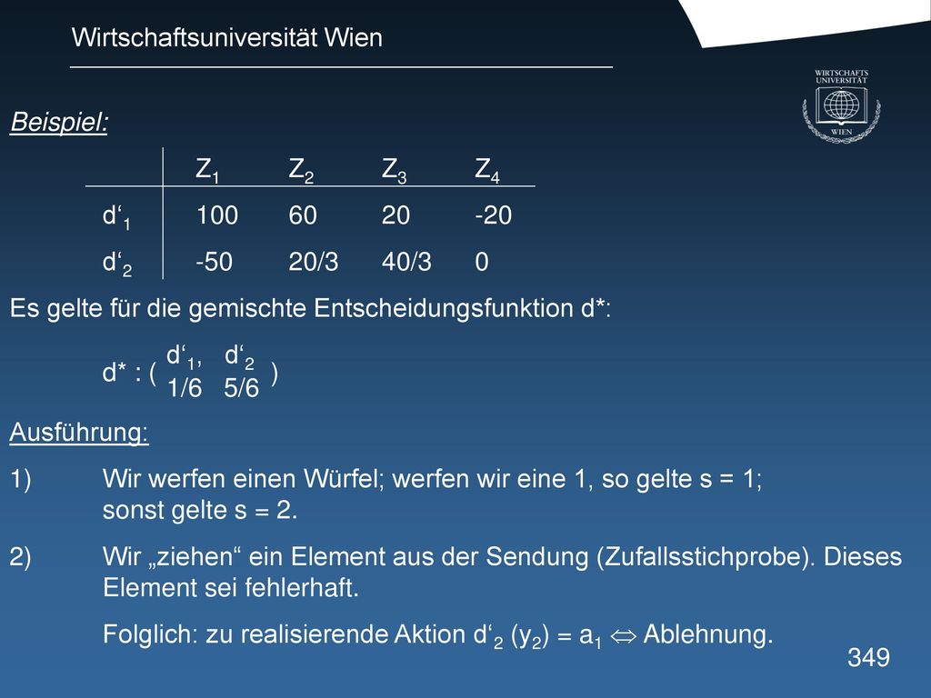 Beispiel: Z1 Z2 Z3 Z4. d‘ d‘ /3 40/3 0. Es gelte für die gemischte Entscheidungsfunktion d*: