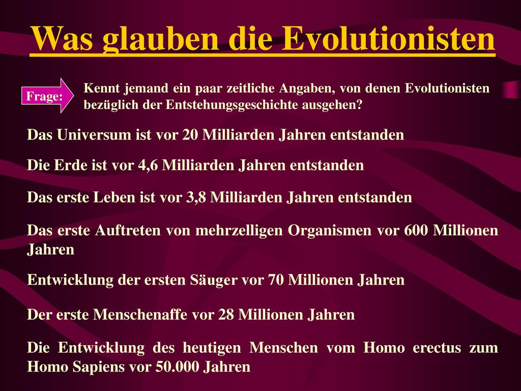 Was glauben die Evolutionisten
