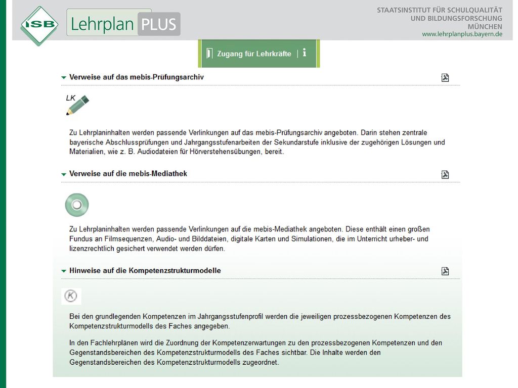 Für Lehrkräfte steht ein kennwortgeschützter Zugang zur Verfügung, der noch weitere Informationen bereitstellt (siehe Folie).