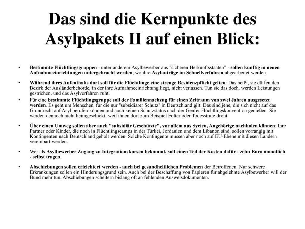 Das sind die Kernpunkte des Asylpakets II auf einen Blick: