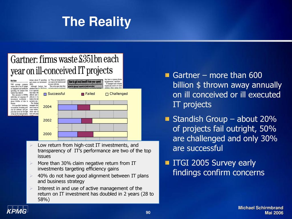 The Reality Gartner – more than 600 billion $ thrown away annually on ill conceived or ill executed IT projects.