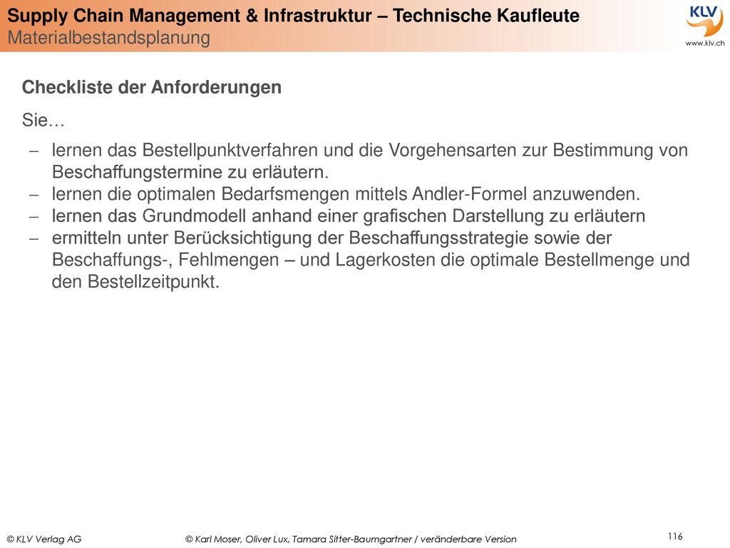 Checkliste der Anforderungen