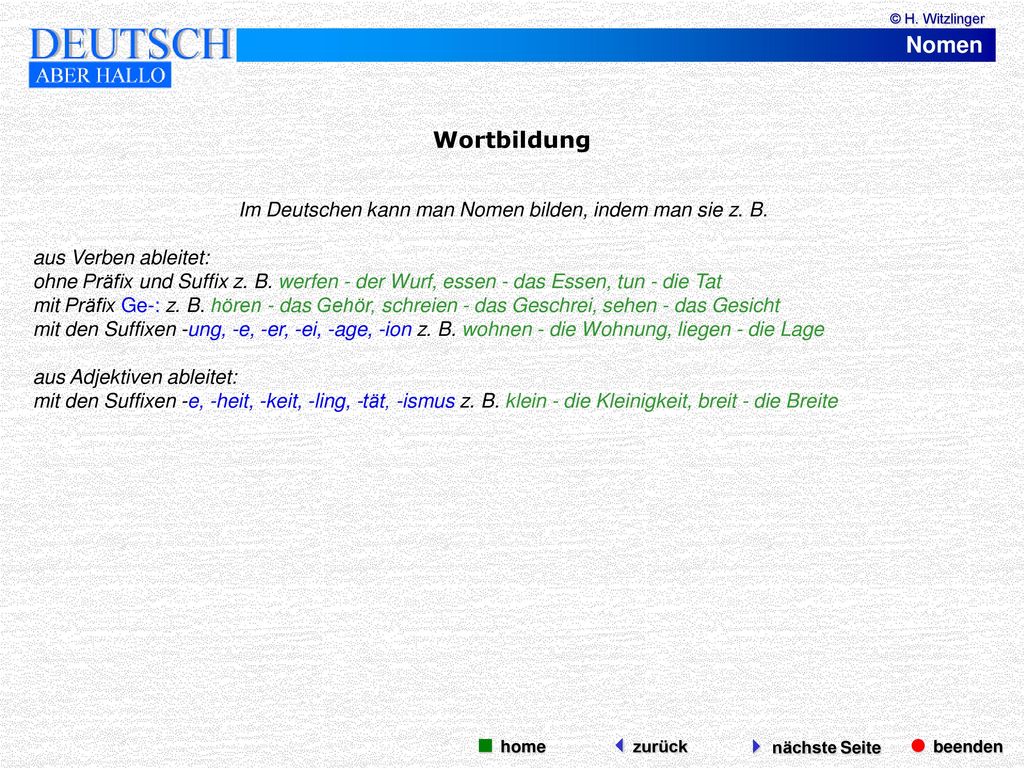 Im Deutschen kann man Nomen bilden, indem man sie z. B.