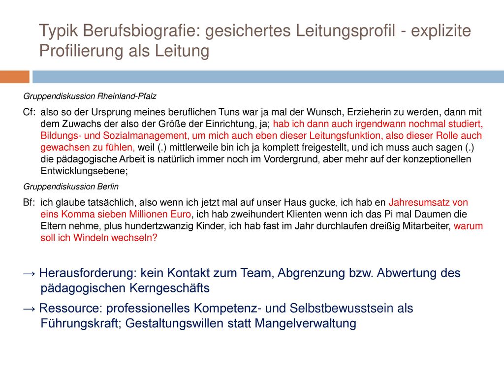 Typik Berufsbiografie: gesichertes Leitungsprofil - explizite Profilierung als Leitung