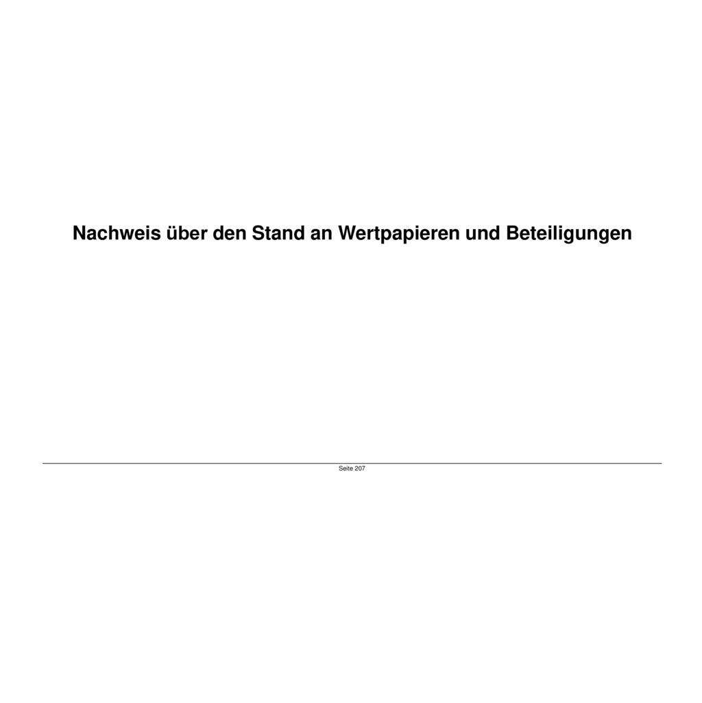 Nachweis über den Stand an Wertpapieren und Beteiligungen Seite 207