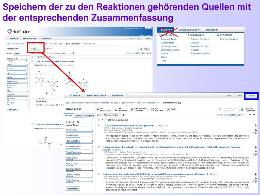 Speichern der zu den Reaktionen gehörenden Quellen mit der entsprechenden Zusammenfassung