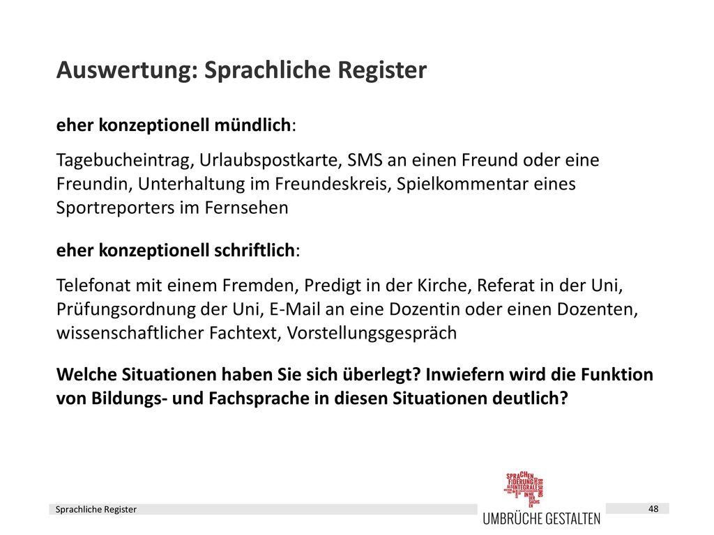 Alltagssprache vs. Bildungs- und Fachsprache