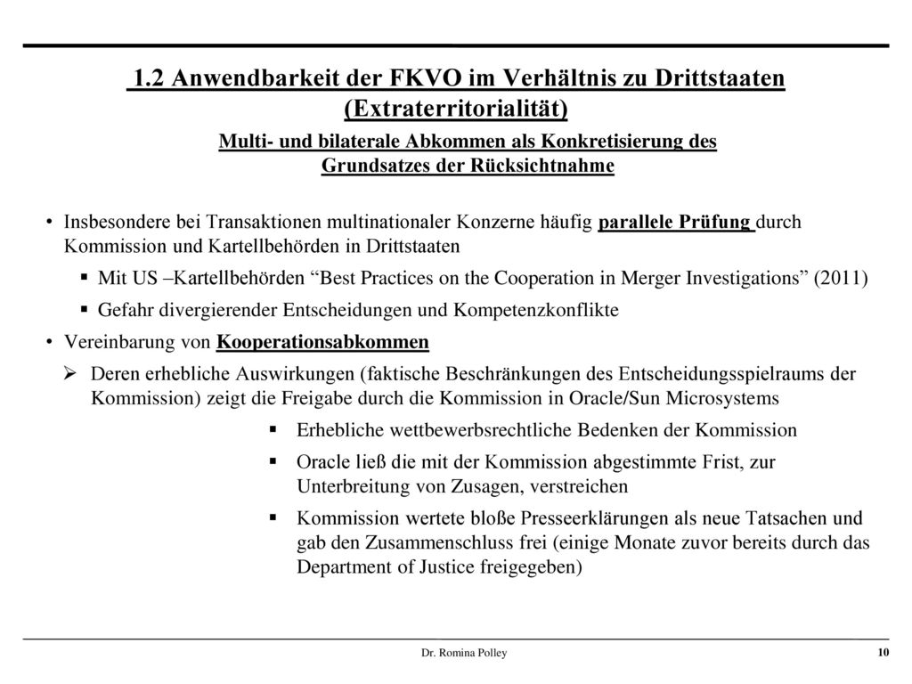 1.2 Anwendbarkeit der FKVO im Verhältnis zu Drittstaaten (Extraterritorialität)