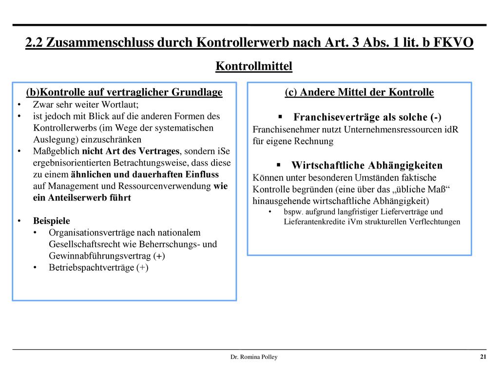 2. 2 Zusammenschluss durch Kontrollerwerb nach Art. 3 Abs. 1 lit
