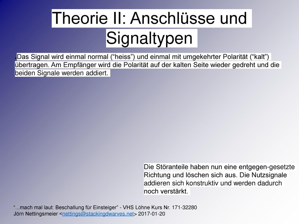 Theorie II: Anschlüsse und Signaltypen