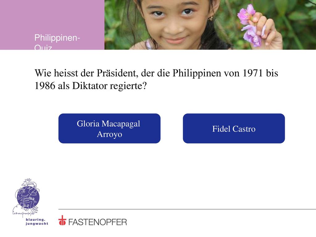 Philippinen-Quiz Wie heisst der Präsident, der die Philippinen von 1971 bis 1986 als Diktator regierte