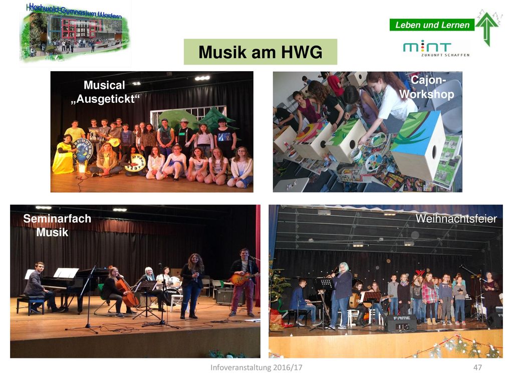 Musik am HWG Cajon- Musical „Ausgetickt Workshop Musical „Ausgetickt